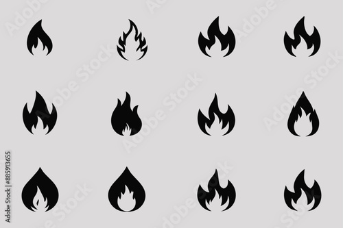 Minimalist Grey Fire Icons Set on White Background - Vector Illustration