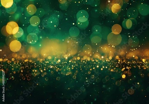 Green And Gold Glitter Bokeh Background