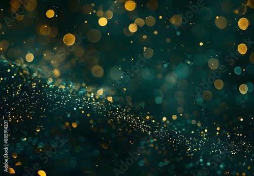 Abstract Green Gold Glitter Bokeh Background