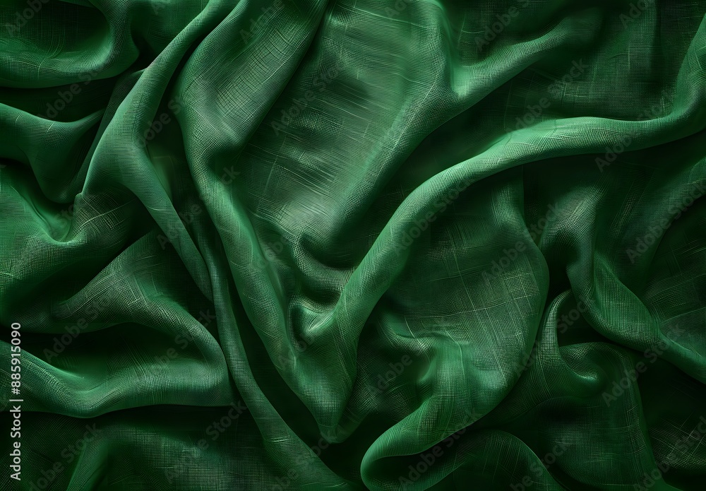 Fototapeta premium Green Fabric Texture Background, Draped Curtains