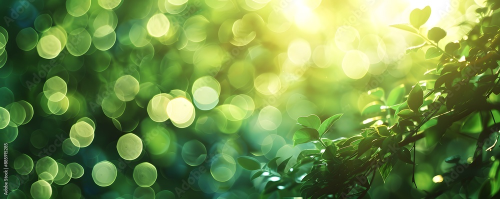 Fototapeta premium Green Bokeh Background with Sunlit Leaves