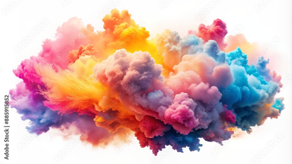 Vibrant whimsical clouds in shades of pink orange yellow and blue isolated on a clean white studio background atmosphere. Vibrant whimsical clouds in shades of pink orange yellow and blue isolated on a clean white studio background atmosphere.