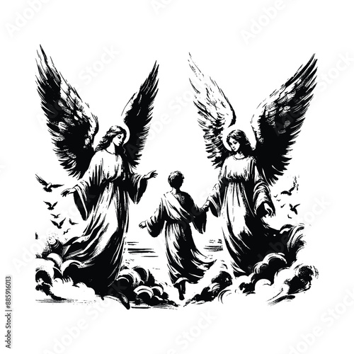 Angelic Guardians Illustrate angels guiding souls toward Jesus