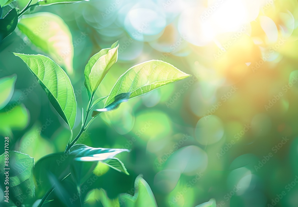 Obraz premium Green Leaves Bokeh Background, Sunlight, Nature