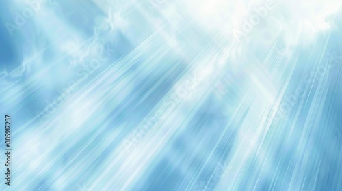 Soft Blue Abstract Background with Gentle Sunlight and Light Blue Sky Featuring White Clouds, Perfect for Design, Banner, or Wallpaper Templates