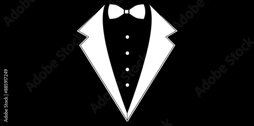 Hand Drawn Elegance Gentleman Element On Black Background, Casual Men's Fashion Wear Coat And Bow Vector Illustration.	
