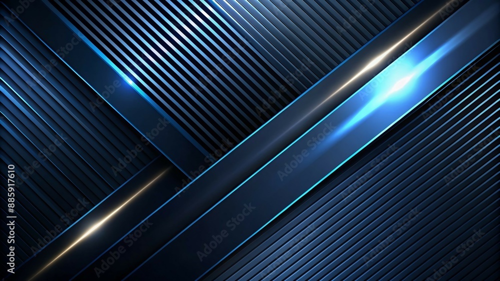 This captivating web banner features a mesmerizing blend of black and blue with geometric shapes, 3D diagonal lines and stripes, and a touch of light and glow, creating a modern and minimalist design