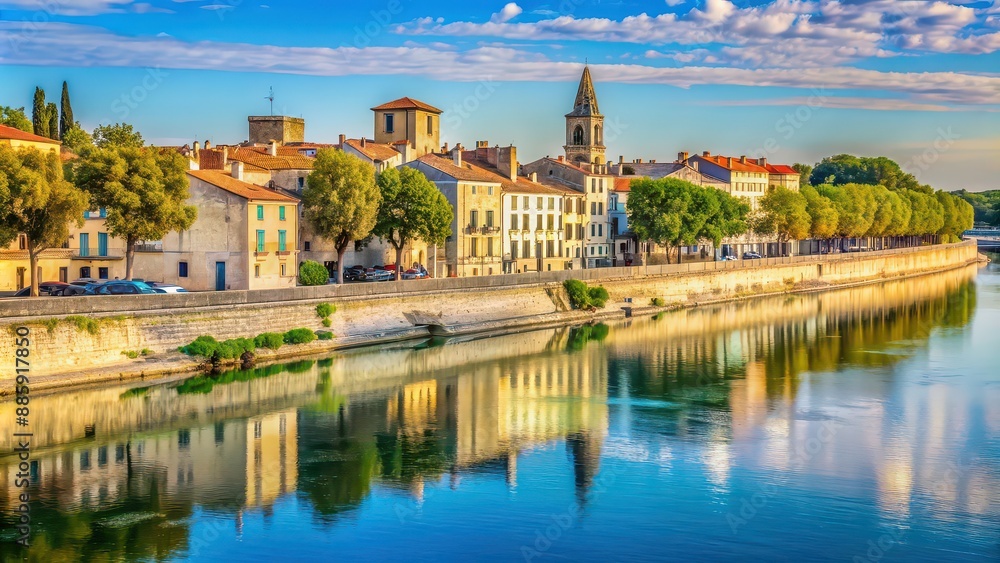 Scenic view of the quays along the Rh?ne river in Arles, France, Arles, quays, Rh?ne river, France, scenic Scenic view of the quays along the Rh?ne river in Arles, France, Arles, quays, Rh?ne river, France, scenic