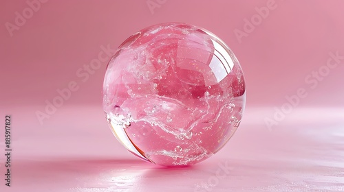 Abstract Light Pink Crystal Ball Elegant Sphere Set Against a Soft Pink Background. © IMAGE INNOVATORS