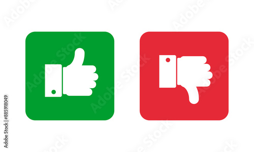 green thumb up and red thumb down square icons, like and unlike social media pictogram