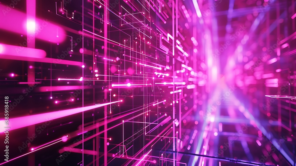 Fototapeta premium Bright pink violet neon abstract background glowing panels in ultraviolet light futuristic power generating technology