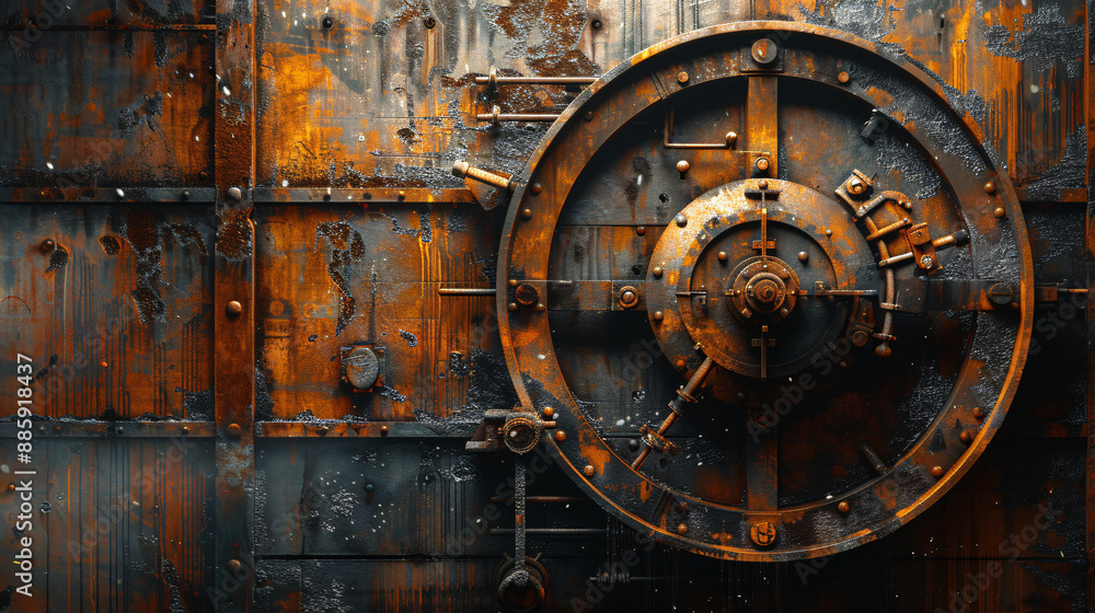 Fototapeta premium Industrial Steampunk Contraption with Prominent Wheel on Grungy Background