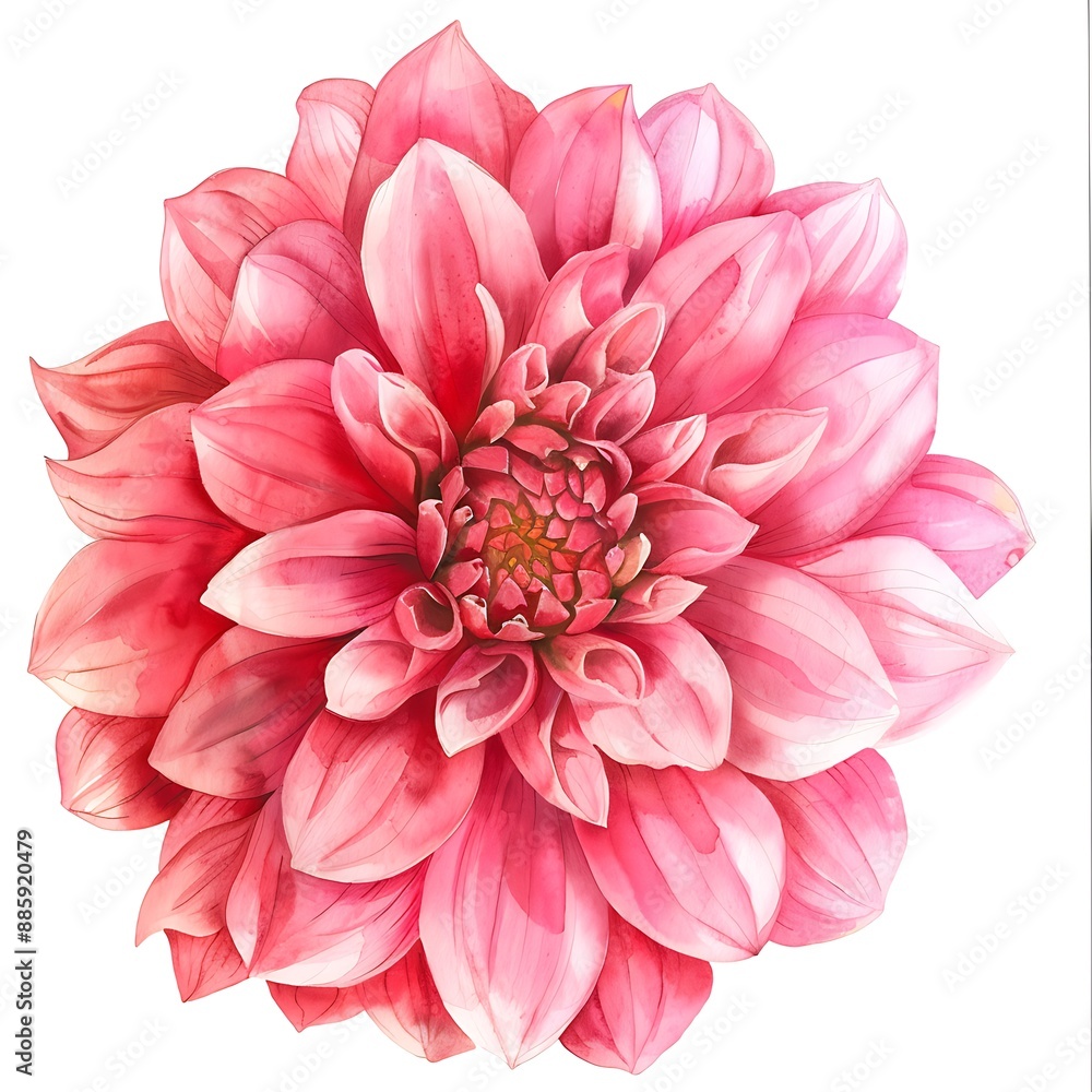 Watercolor Pink Dahlia Isolated on White Background. Beautiful Dahlia Flower Watercolor Pink Dahlia Isolated on White Background. Beautiful Dahlia Flower