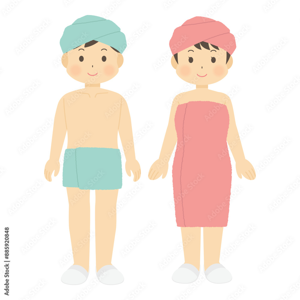 風呂上りの男女のイラスト 風呂上りの男女のイラスト