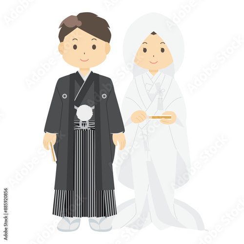 結婚式の男女のイラスト（和装）