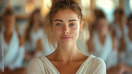 A woman with a smile on her face is the main focus of the image