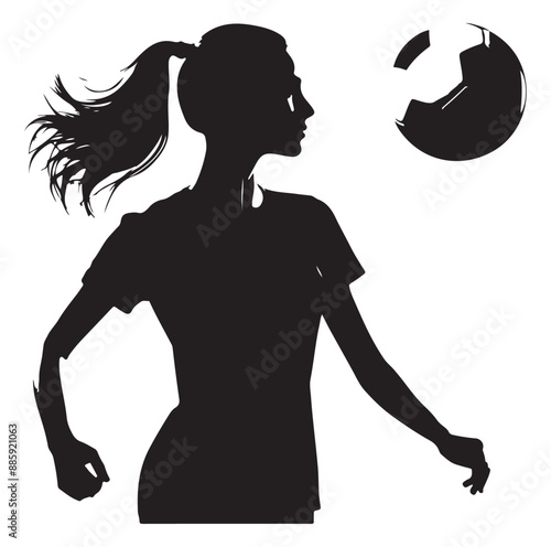 Female soccer football player silhouette vector on white background.