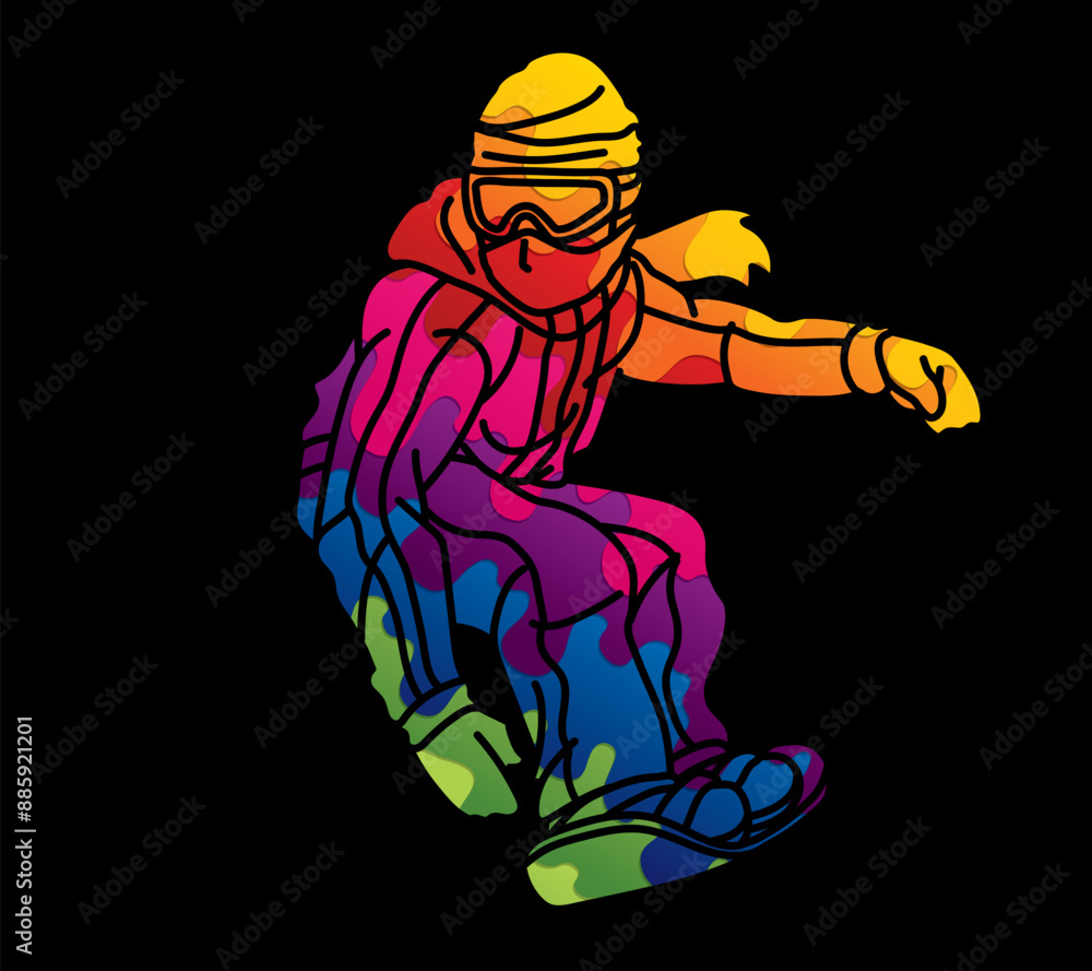 Naklejka premium Snowboarder Action Snowboard Player Sport Cartoon Graphic Vector