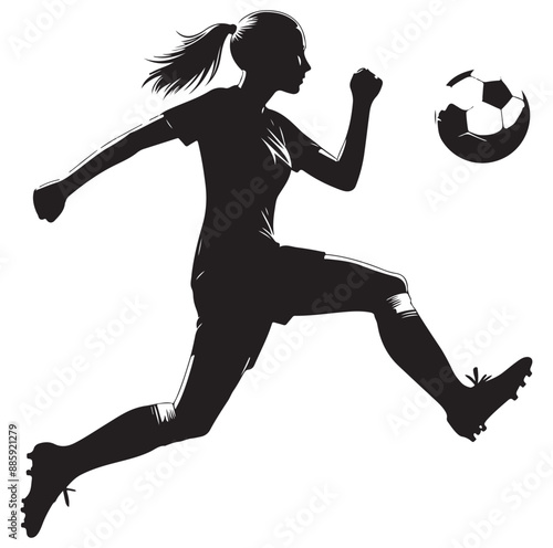 Female soccer football player silhouette vector on white background.