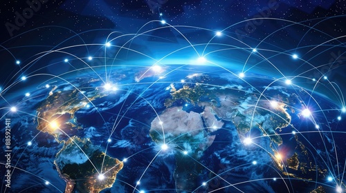 International professionals connected through digital networks, showcasing global tech transformation