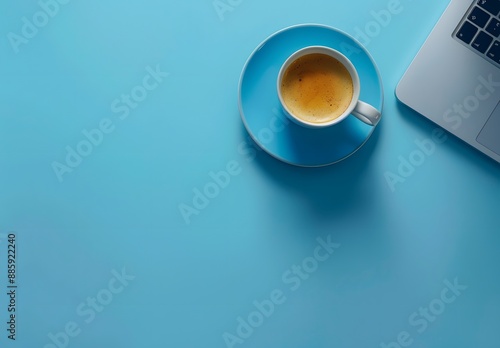 Minimalist Blue Background with Coffee Cup