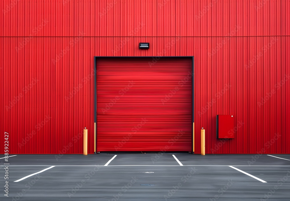 Minimalist Red Industrial Building with Rolling Shutter Door