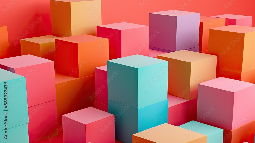 Abstract cubes in bright colors, positioned creatively against a neutral background for a minimalist aesthetic. Abstract cubes in bright colors, positioned creatively against a neutral background for a minimalist aesthetic.