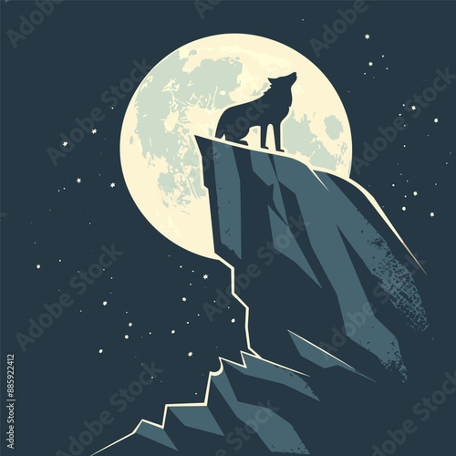 vector illustration of a wolf howling in the moonlight