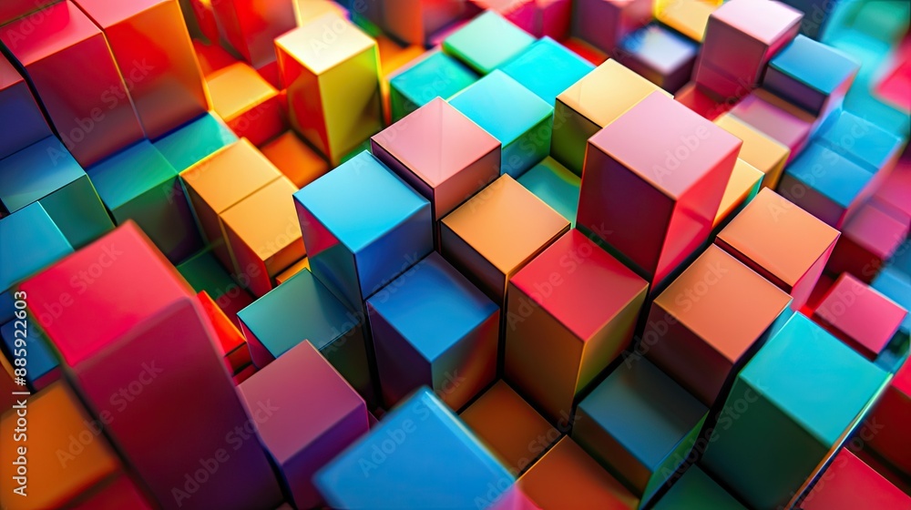 Arrangement of vibrant abstract cubes in a variety of colors, reflecting creativity and contemporary design. Arrangement of vibrant abstract cubes in a variety of colors, reflecting creativity and contemporary design.