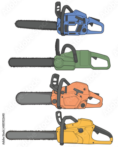 Bundling set of Chainsaw isolated illustration, vector art, Chainsaw vector, petrol chain saw, modern chainsaw, art concept, vector.