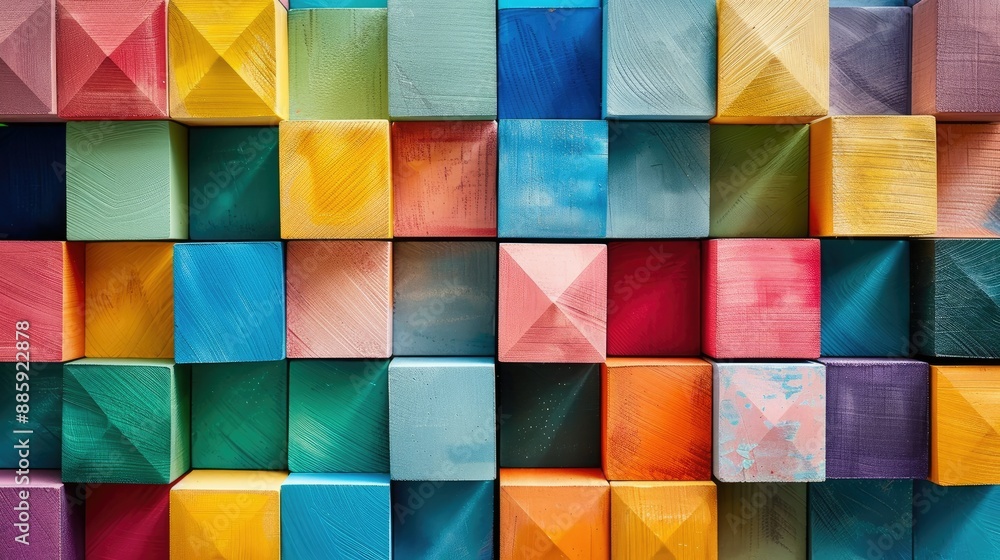 Colorful abstract cubes arranged in a geometric pattern, showcasing modern design and artistic creativity. Colorful abstract cubes arranged in a geometric pattern, showcasing modern design and artistic creativity.