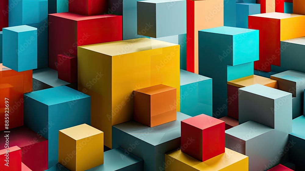 Obraz premium Group of multicolored abstract cubes overlapping in a creative arrangement, perfect for modern art concepts.