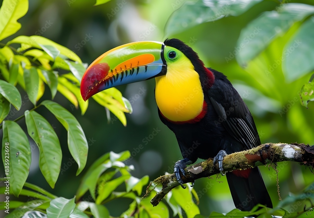 Fototapeta premium Vibrant Toucan Perched on Branch in Costa Rica