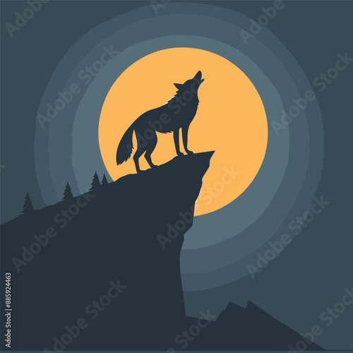 vector illustration of a wolf howling in the moonlight