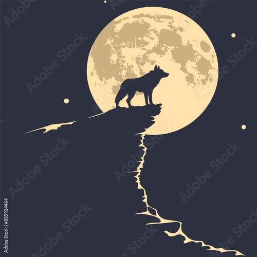 vector illustration of a wolf howling in the moonlight