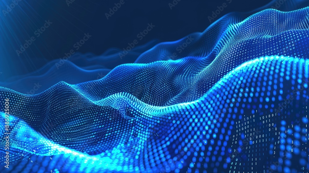 Abstract representation of data science with binary code and digital waves. Abstract representation of data science with binary code and digital waves.