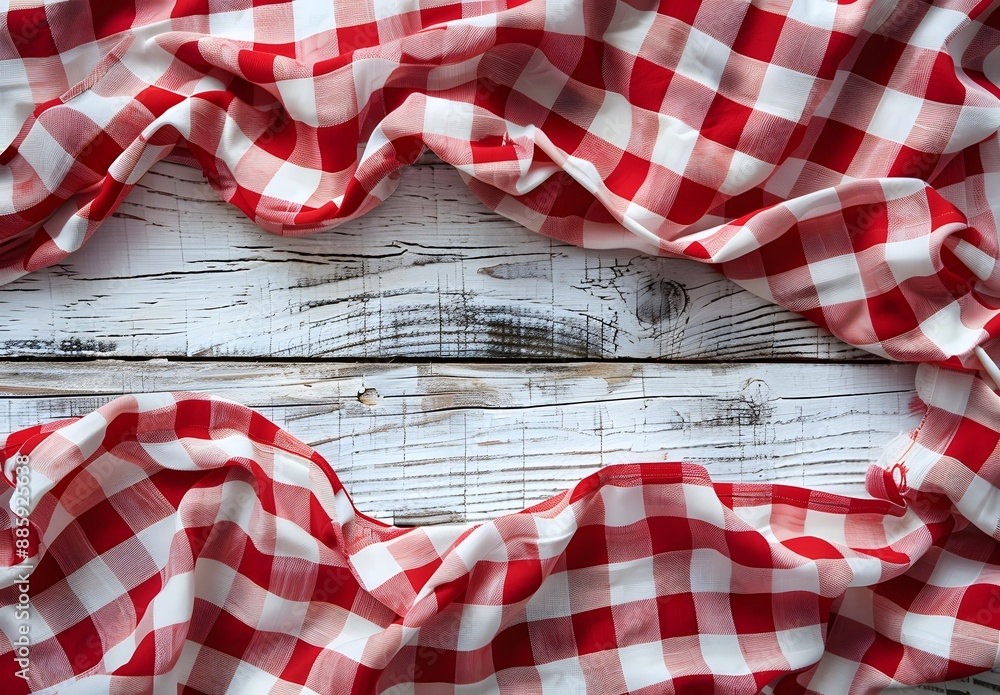 Obraz premium Red and White Checkered Tablecloth on Wooden Background