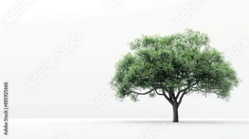 Isolated big tree against a clean white backdrop, emphasizing solitude and simplicity.