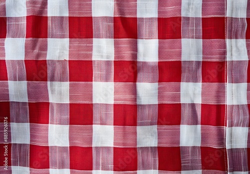 Red and White Gingham Fabric Texture Close Up