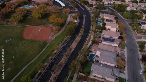 Aerial View of Willows Park and Summerlin Residential Neighborhood of Las Vegas, Nevada USA photo