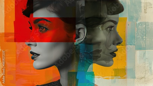 Panel kuchenny z motywem Abstract Portrait Art with Dual Exposure Effect in Vibrant Colors, Contemporary Digital Illustration