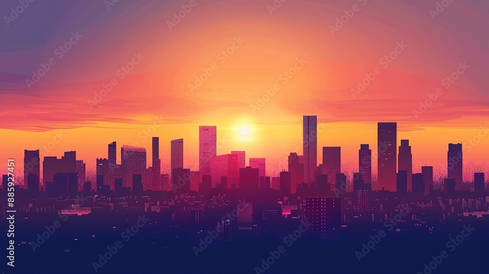 City Skyline at Sunset with Orange and Purple Hues City Skyline at Sunset with Orange and Purple Hues