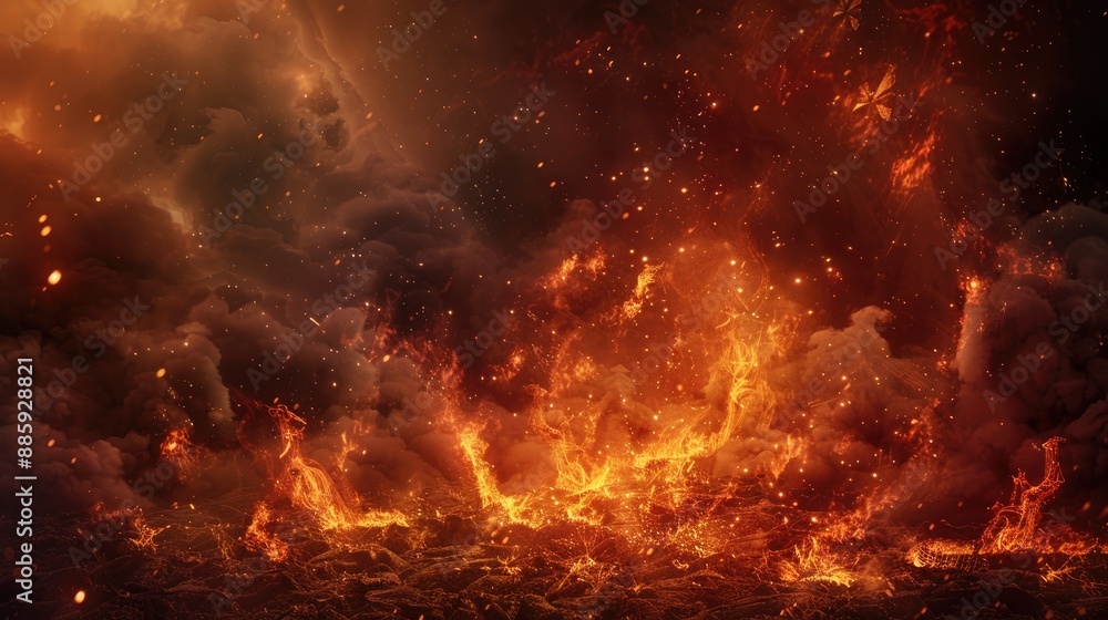 Delve into the depths of the underworld, where flames flicker and dance amidst a haze of smoke and ash, Delve into the depths of the underworld, where flames flicker and dance amidst a haze of smoke and ash,