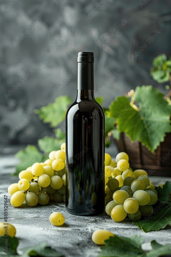 Obraz premium White Grape Wine Bottle and Fresh White Grapes