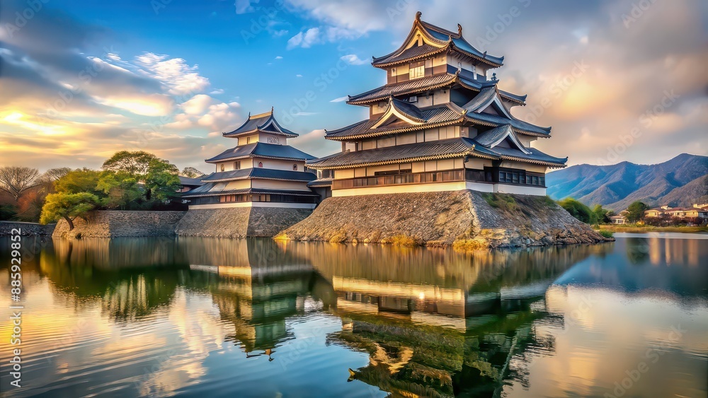 Serenity and history come together in a serene image of a thousand-year-old castle in Japan, Thousand-year-old Serenity and history come together in a serene image of a thousand-year-old castle in Japan, Thousand-year-old
