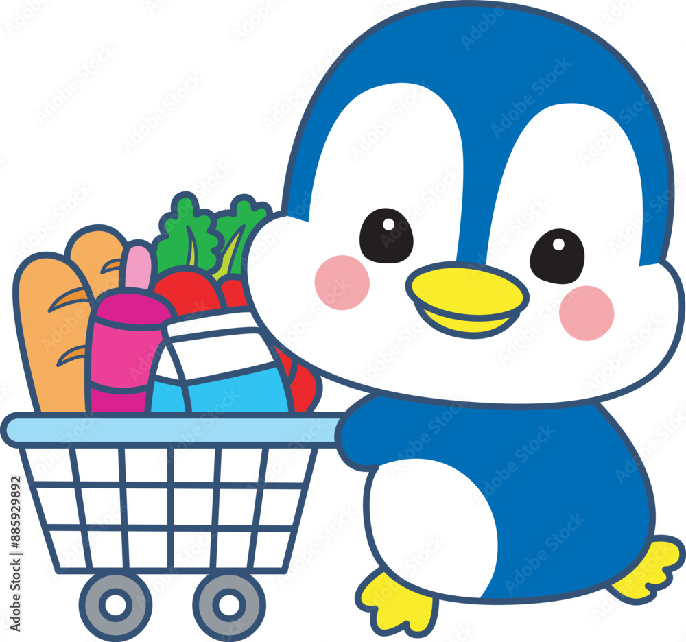 Obraz premium Illustration of cute penguin icon. Funny penguin in cold weather elements. 