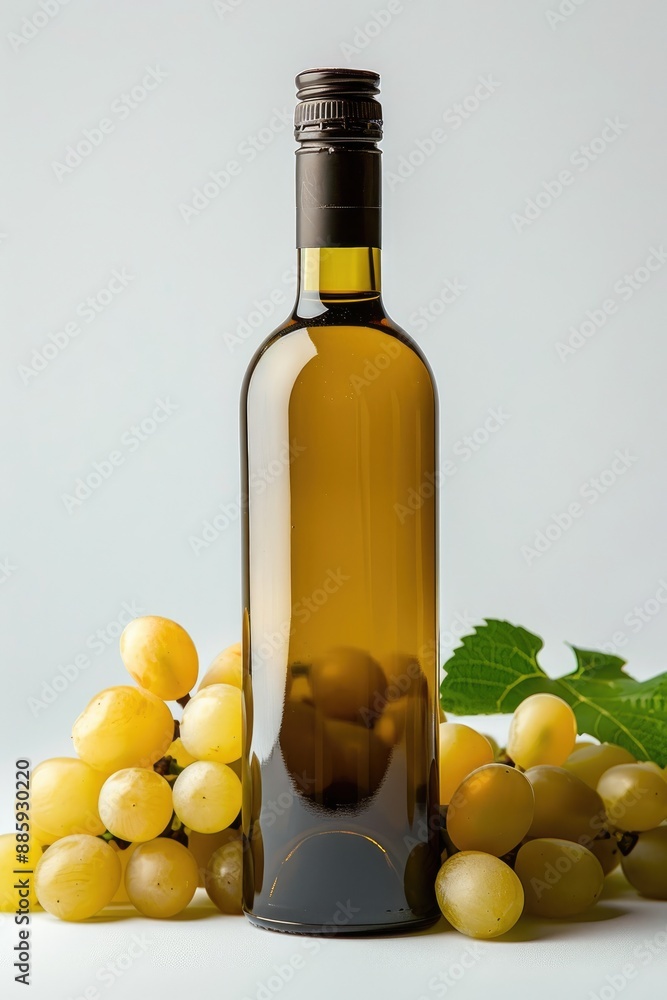 Obraz premium White Grape Wine Bottle and Fresh White Grapes