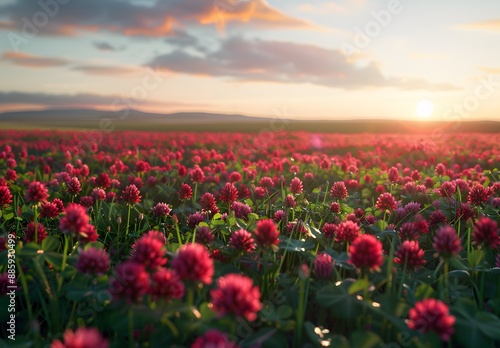 Stunning Sunset Over Red Clover Field