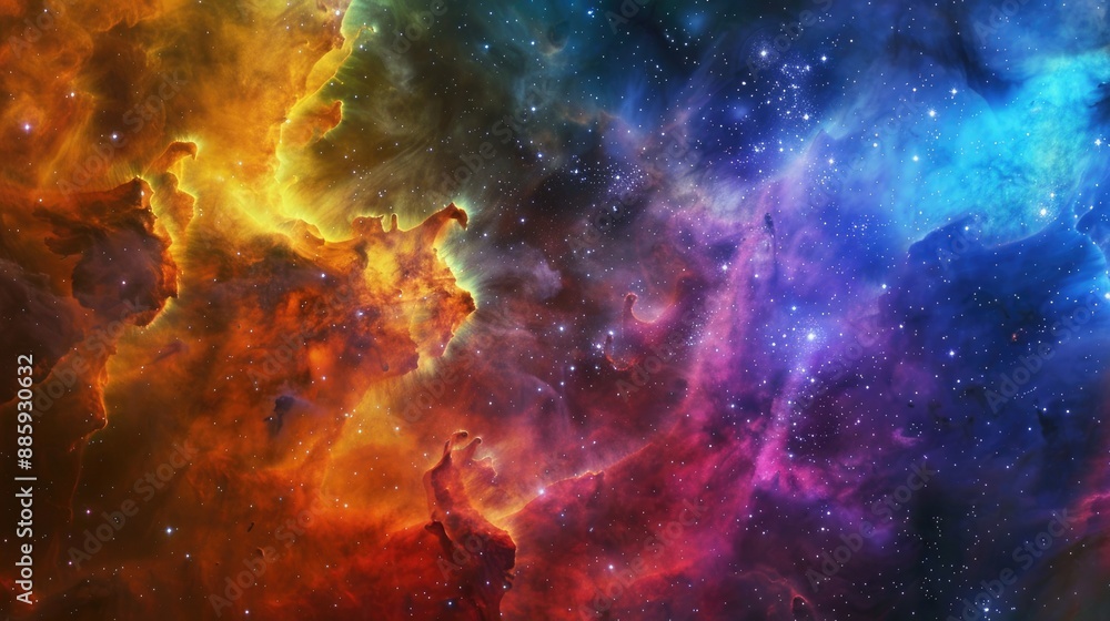 Dive into the depths of the universe as you witness the vibrant hues of a colorful space galaxy cloud nebula, painting the cosmic canvas with its celestial brushstrokes, Dive into the depths of the universe as you witness the vibrant hues of a colorful space galaxy cloud nebula, painting the cosmic canvas with its celestial brushstrokes,