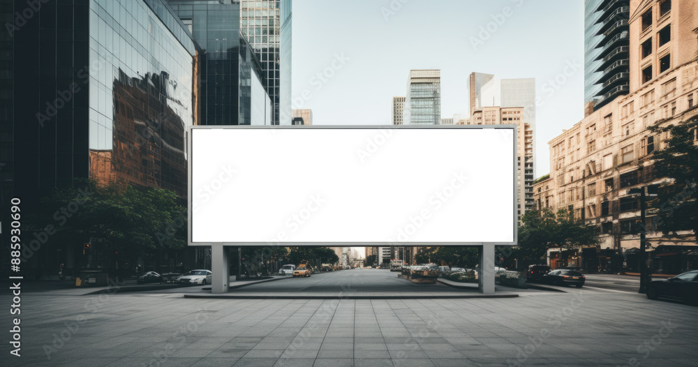 Futuristic Blank Billboard Mockup on Modern Glass Tower in Vibrant Financial District Futuristic Blank Billboard Mockup on Modern Glass Tower in Vibrant Financial District
